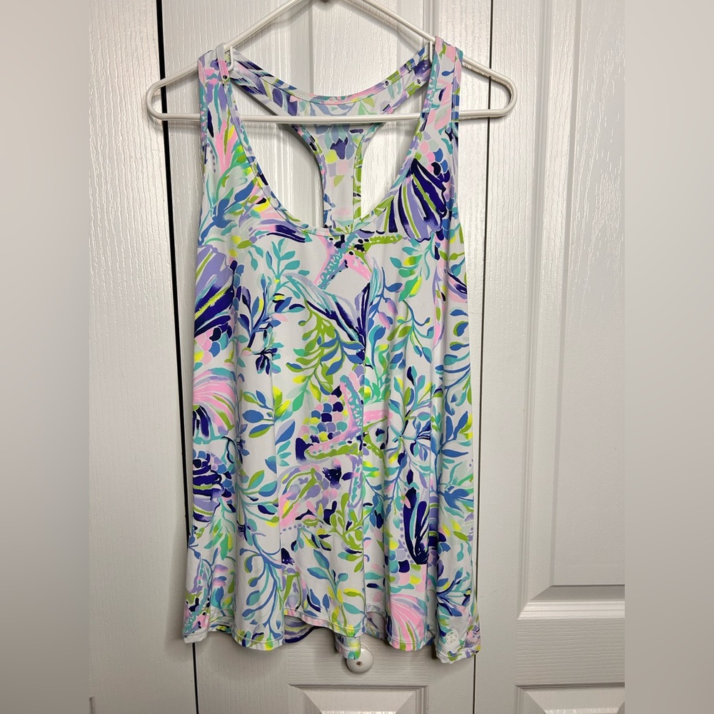Lilly Pulitzer Women Large Luxletic Tank Top UPF Shell Starfish Beach Resort XL‎